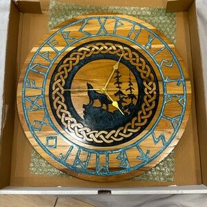 Home Made Clock made in 2023. A tan wood color with hints of blue